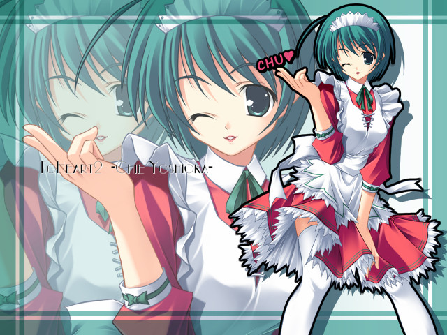 Green haired anime couple hearts free wallpaper for desktop - medium preview image