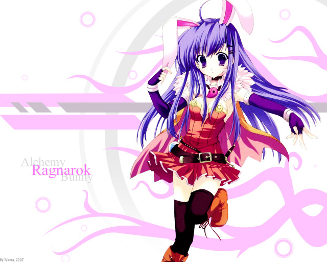 Anime purplehair pinkdress knife bow free wallpaper for desktop - medium preview image