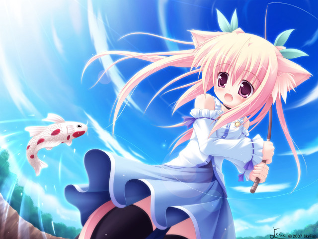 Girl fish anime sky blonde free wallpaper for desktop - medium preview image