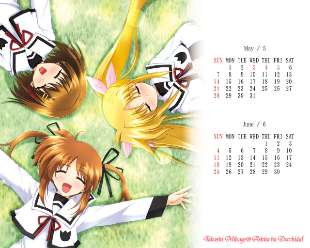 Anime girls grass calendar official free wallpaper for desktop - medium preview image