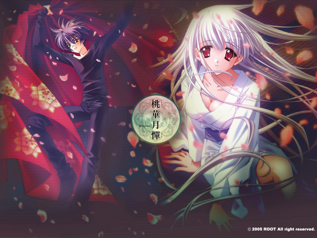 Anime couple kimono cherryblossoms whitehair free wallpaper for desktop - medium preview image