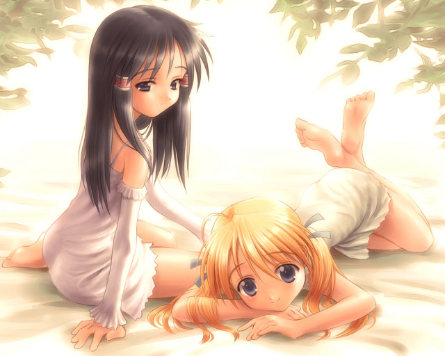 Anime girls sand beach bamboo free wallpaper for desktop - medium preview image