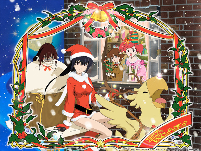 Anime girls christmas bench dog free wallpaper for desktop - medium preview image