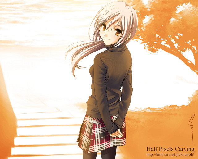 Girl tree stairs autumn manga free wallpaper for desktop - medium preview image