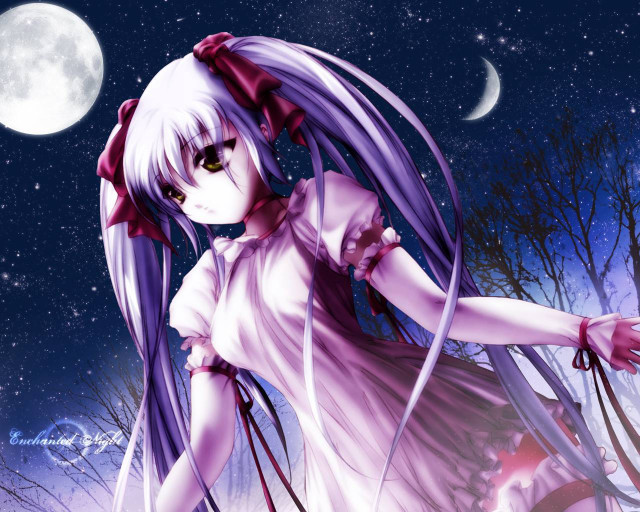Moonlight girl with bow anime free wallpaper for desktop - medium preview image