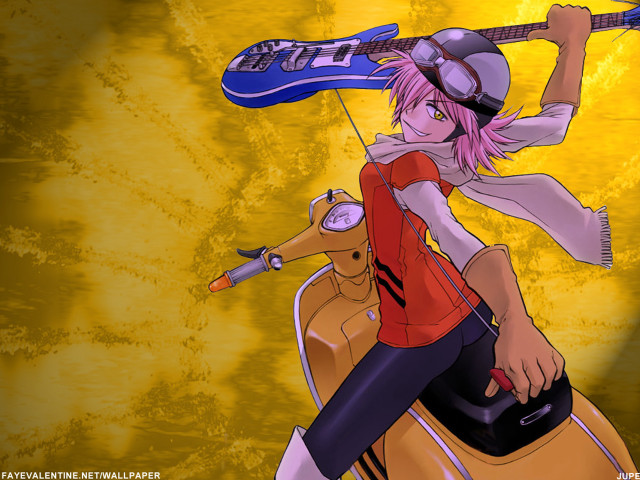 Girl scooter guitar helmet smile free wallpaper for desktop - medium preview image