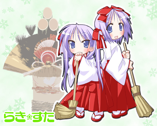 Purple hair sisters brooms snowflakes free wallpaper for desktop - medium preview image