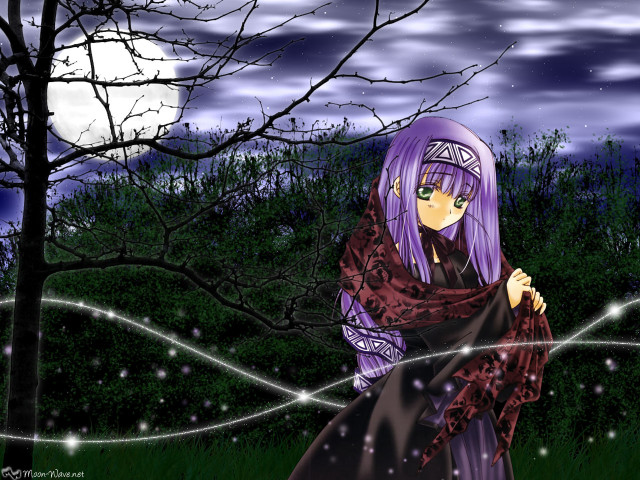 Purple hair dress forest moon free wallpaper for desktop - medium preview image