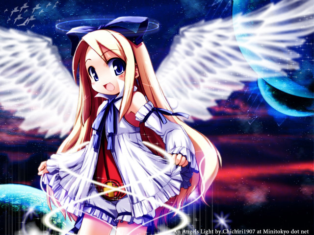 Angel girl blue sky stars free wallpaper for desktop - medium preview image