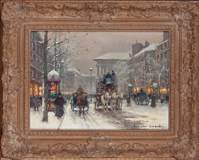 Snowy city street carriage boys free wallpaper for desktop - medium preview image
