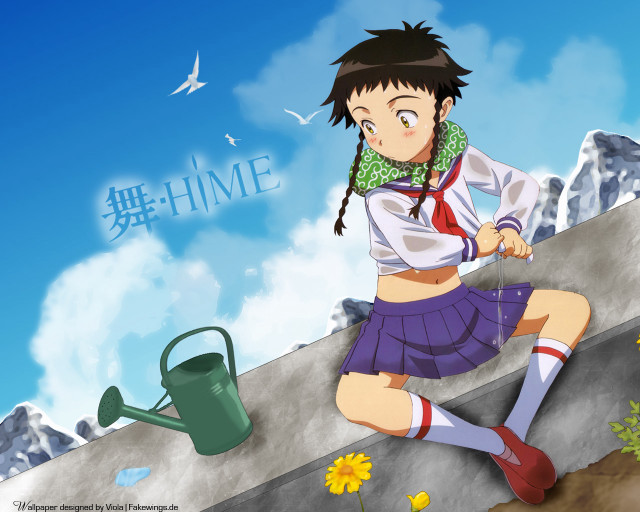 Girl school uniform watering can free wallpaper for desktop - medium preview image
