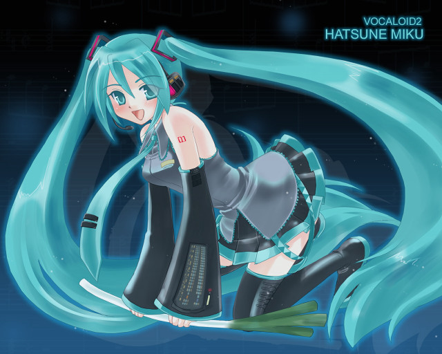 Aqua hair bluetooth boot sitting free wallpaper for desktop - medium preview image