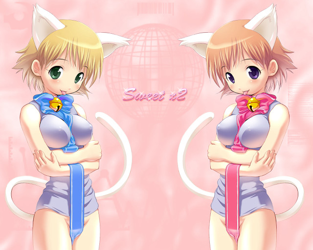 Anime girls pink background cat free wallpaper for desktop - medium preview image