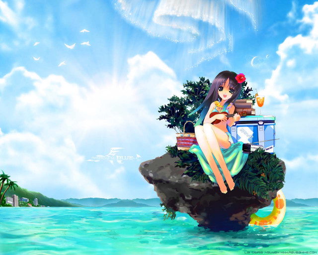 Girl ocean rock book flower free wallpaper for desktop - medium preview image