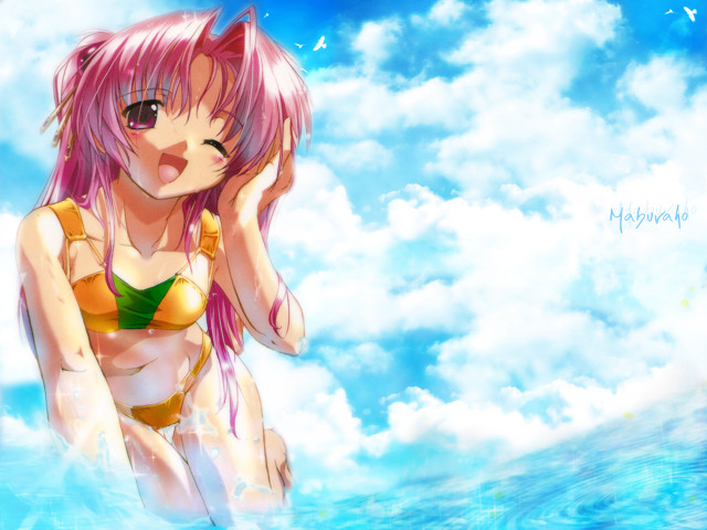 Girl bikini ocean clouds summer free wallpaper for desktop - medium preview image