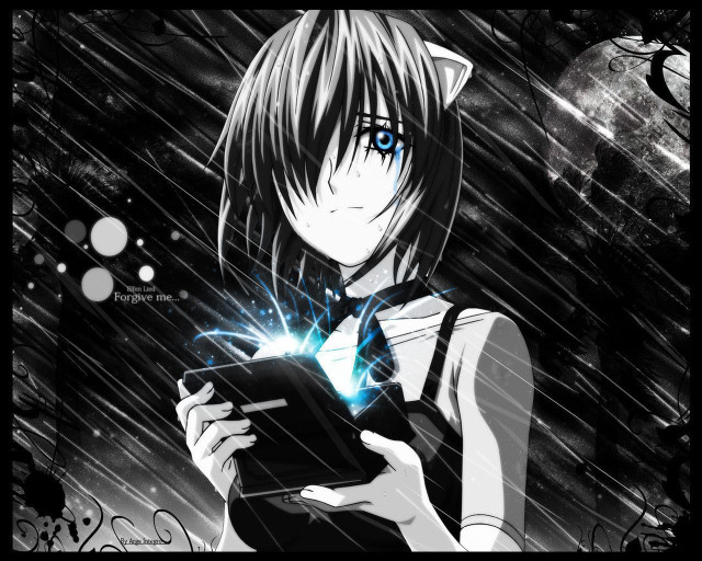 Anime girl tablet rain blue free wallpaper for desktop - medium preview image