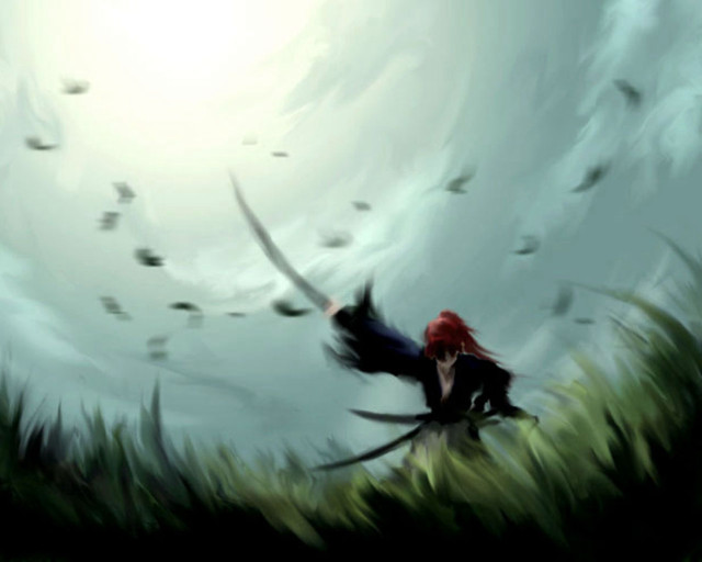 Redhair woman field birds sun free wallpaper for desktop - medium preview image