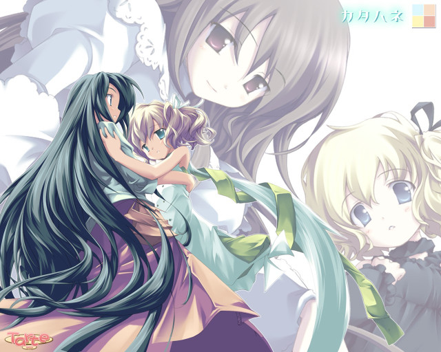 Anime girls hug blue sky #3 free wallpaper for desktop - medium preview image