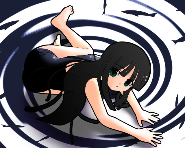 Woman black dress fish circle free wallpaper for desktop - medium preview image