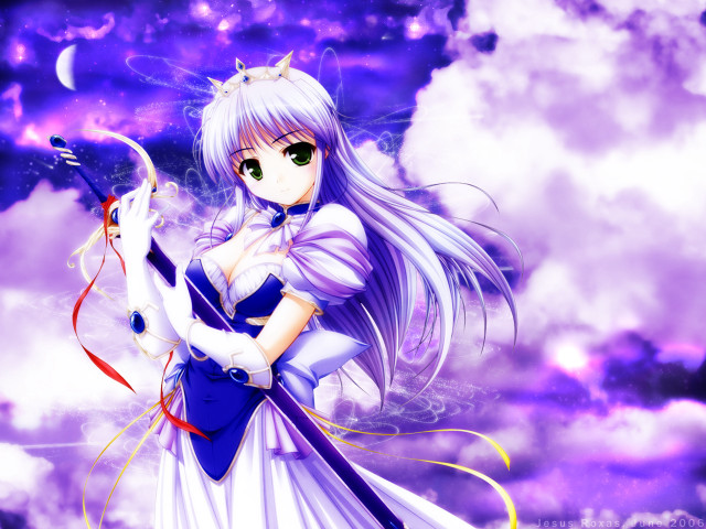 Anime girl white hair wand free wallpaper for desktop - medium preview image