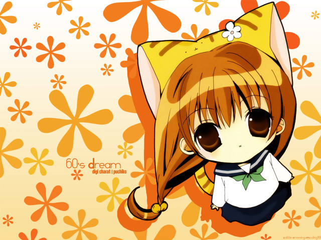 Anime girl yellow hat cat free wallpaper for desktop - medium preview image