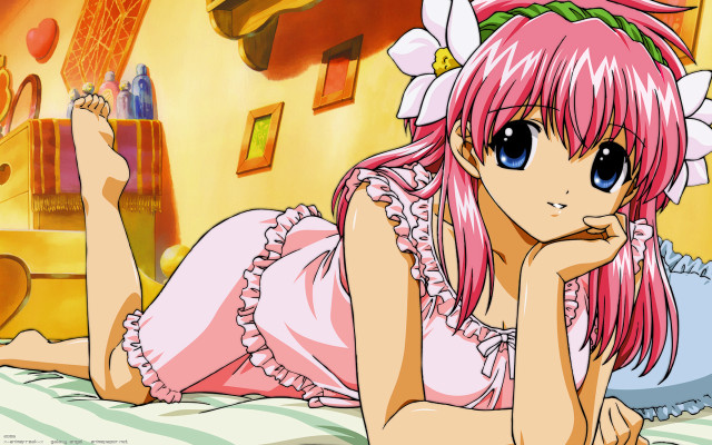 Pink haired girl bed flower free wallpaper for desktop - medium preview image