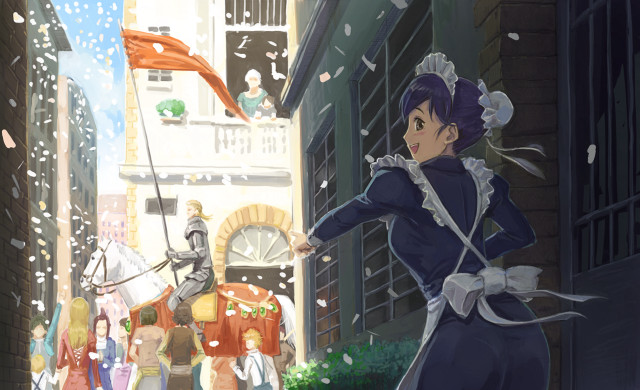 Woman blue dress flag crowd free wallpaper for desktop - medium preview image