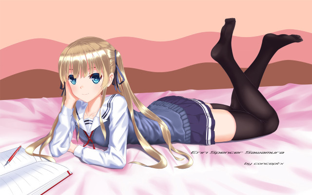 Girl bed book headphones relaxing free wallpaper for desktop - medium preview image