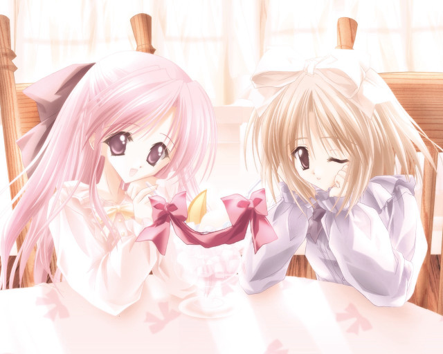 Anime girls eating banana school free wallpaper for desktop - medium preview image