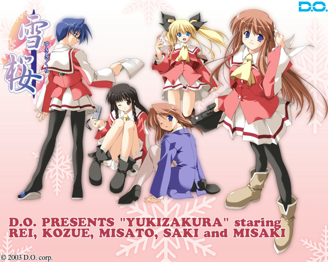 Anime girls snowflakes rayonism schooluniform free wallpaper for desktop - medium preview image