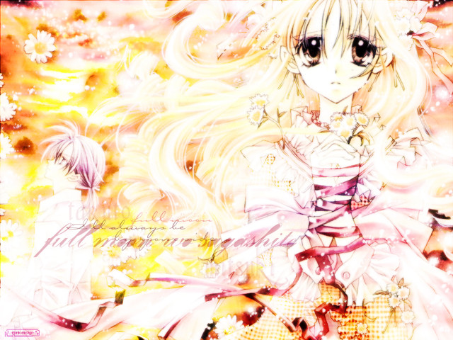 Blonde anime girl flower dress free wallpaper for desktop - medium preview image