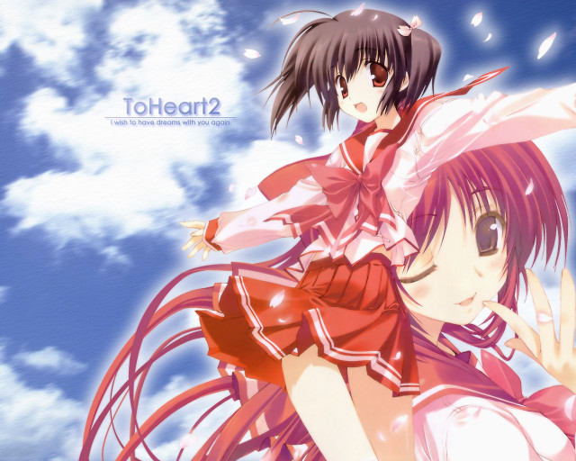 Anime girls blue sky cherry free wallpaper for desktop - medium preview image