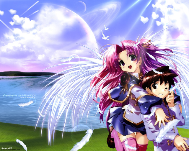 Anime couple hug lake sky free wallpaper for desktop - medium preview image