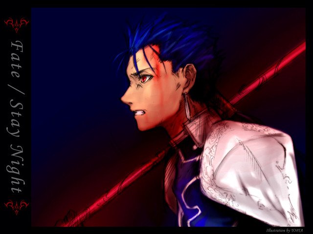 Blue hair red sword black free wallpaper for desktop - medium preview image