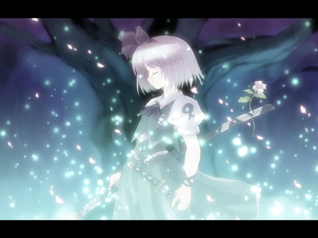 Girl sword flower tree stars free wallpaper for desktop - medium preview image