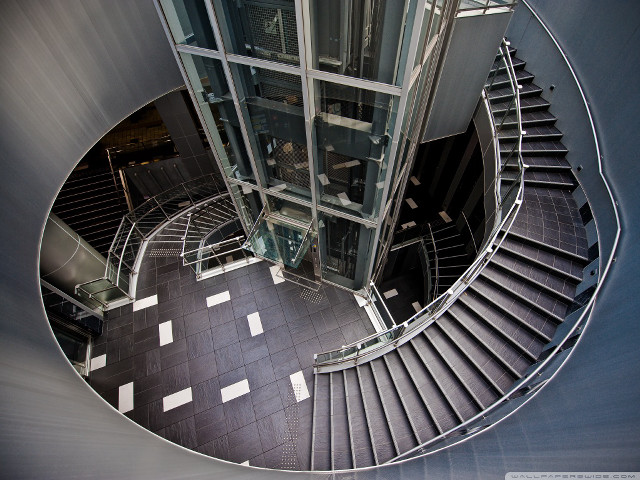 Spiral staircase glass walls building free wallpaper for desktop - medium preview image