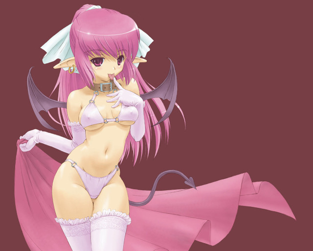 Demon girl pink wings bikini free wallpaper for desktop - medium preview image