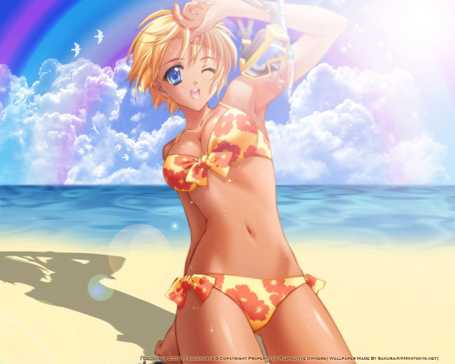 Cartoon girl beach rainbow anime #2 free wallpaper for desktop - medium preview image