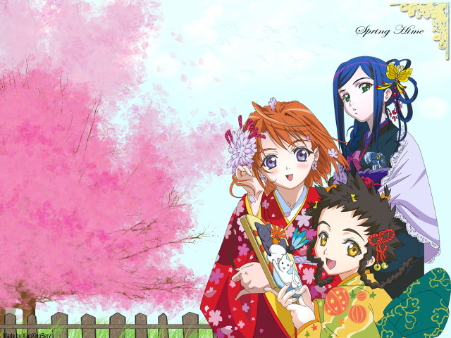 Pink flower girls kiyoi ukiyo free wallpaper for desktop - medium preview image