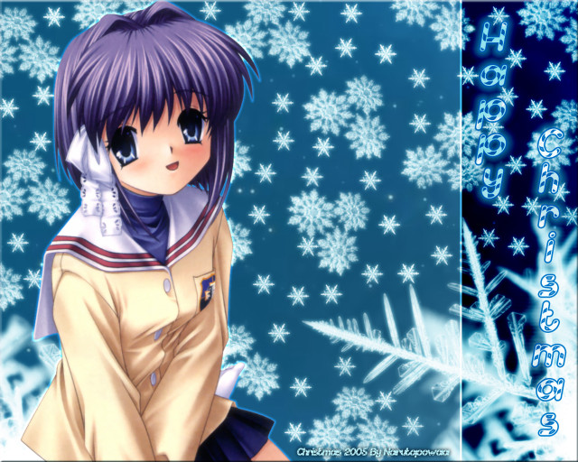 Anime girl purple hair snowflakes free wallpaper for desktop - medium preview image