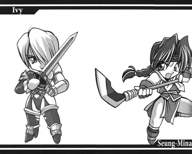 Black white swords armor chibi free wallpaper for desktop - medium preview image