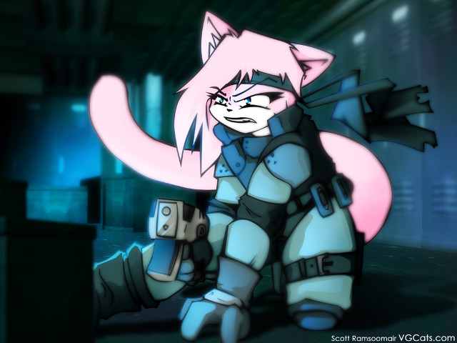 Pink hair cyberpunk furry cat free wallpaper for desktop - medium preview image