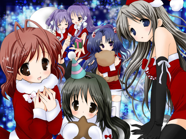 Anime girls christmas santa outfits free wallpaper for desktop - medium preview image