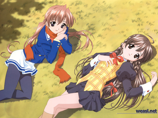 Anime girls autumn grass school free wallpaper for desktop - medium preview image