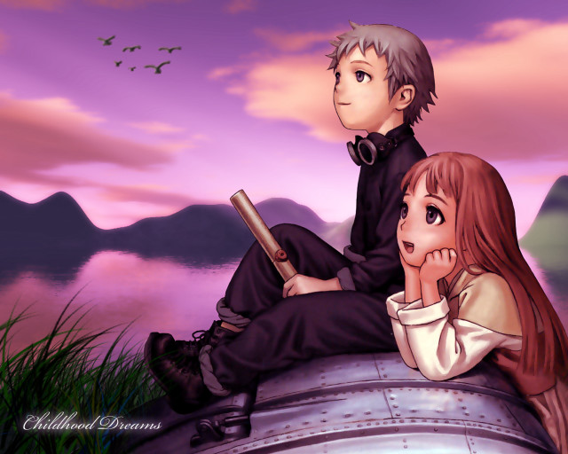 Lake mountains couple bird anime free wallpaper for desktop - medium preview image