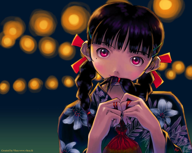 Girl redbow redbag bluebackground manga free wallpaper for desktop - medium preview image