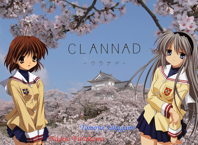 Anime girls blooming tree castle free wallpaper for desktop - medium preview image