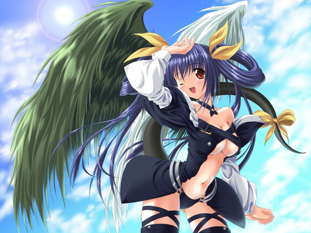 Anime girl branch wings blue free wallpaper for desktop - medium preview image