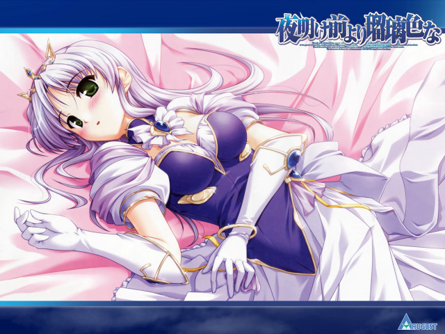 Anime longhair purpledress bed pinkblanket free wallpaper for desktop - medium preview image