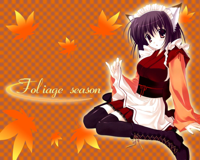 Autumn leaves anime girl kimono free wallpaper for desktop - medium preview image